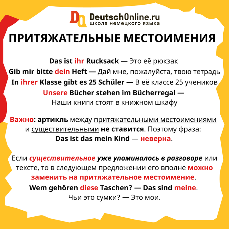 Притяжательные местоимения в немецком